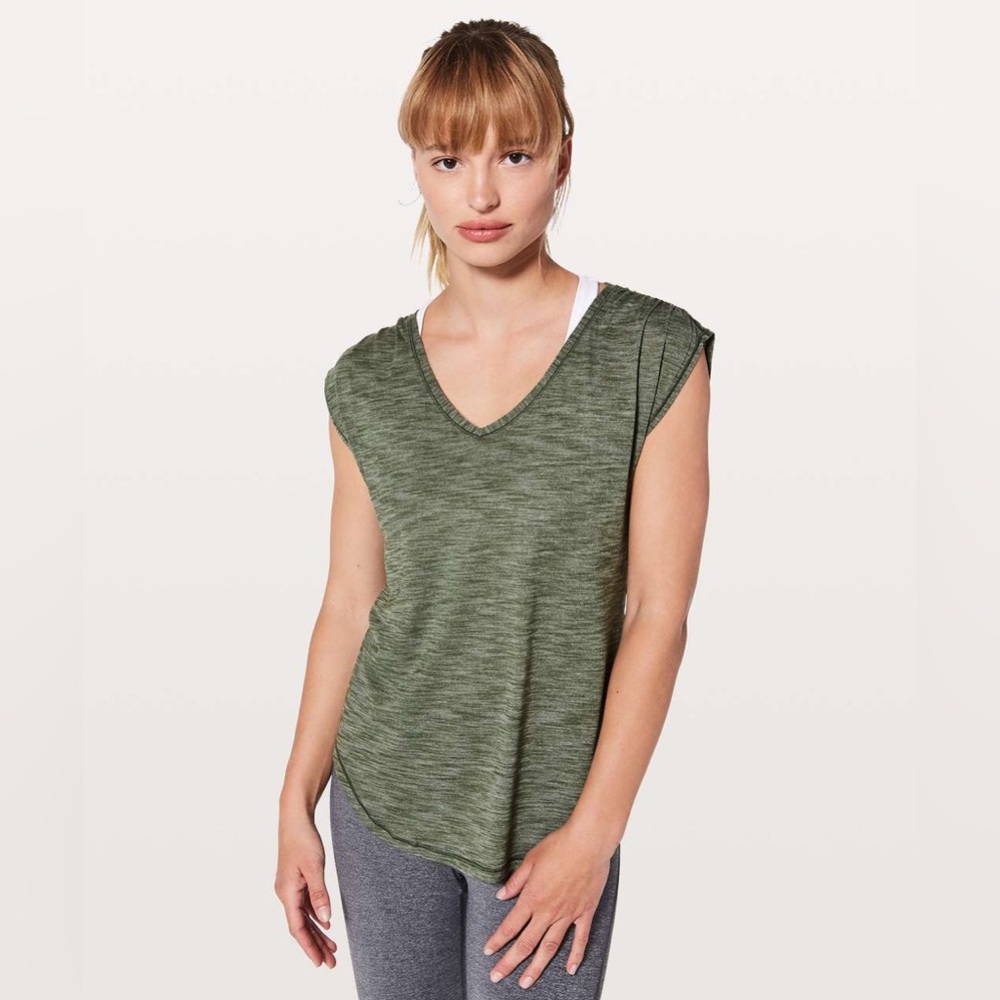 NWOT Lululemon Sweat Times Short Sleeve
in Heathered Barracks Green. 
Size 6.